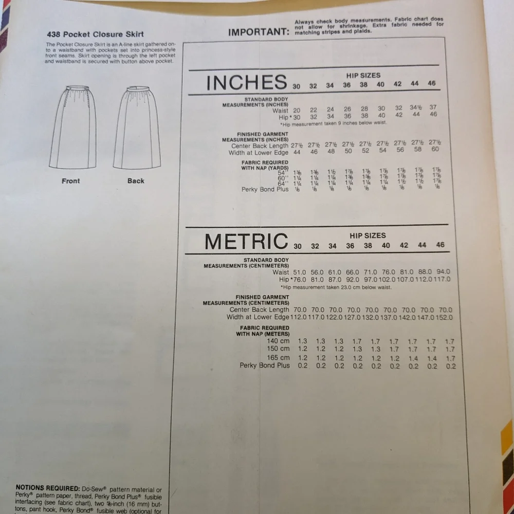 Vintage 1980 Stretch & Sew Skirt #438 Pocket closure skirt- Knit Fabric Pattern